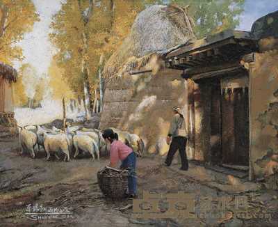 单锡和 2005年作 甘南山村的清晨 60.5×73cm